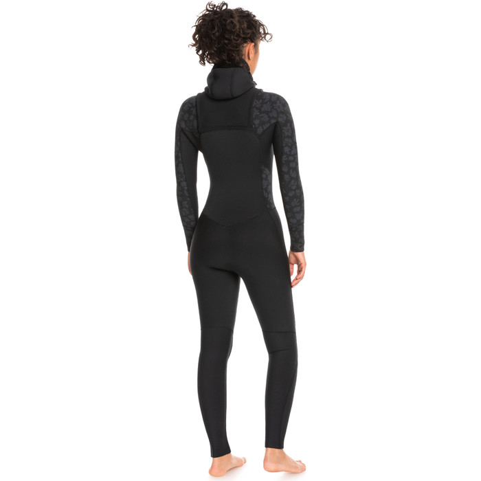 2024 Roxy Frauen Swell Series 5/4/3mm Brustreiverschluss Mit Kapuze Neoprenanzug ERJW203012 - Black